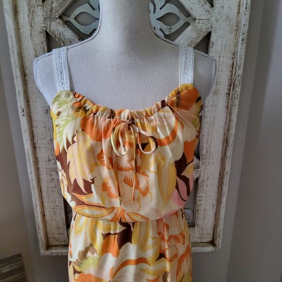 New Collective Concepts Sleeveless Crochet Trim Blouson Midi Dress Yellow Multi - Picture 4 of 13